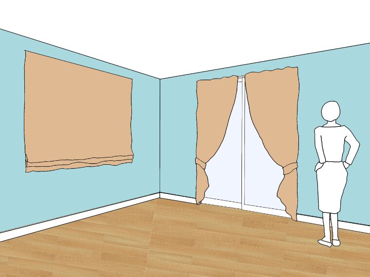 水色の壁紙・部屋に合うカーテンの色