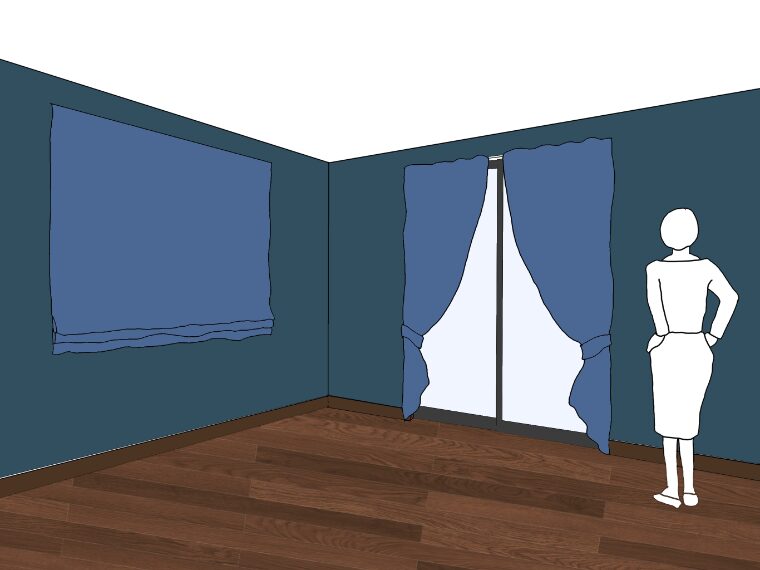 ブルーグレーの壁紙や部屋に合うカーテンの色