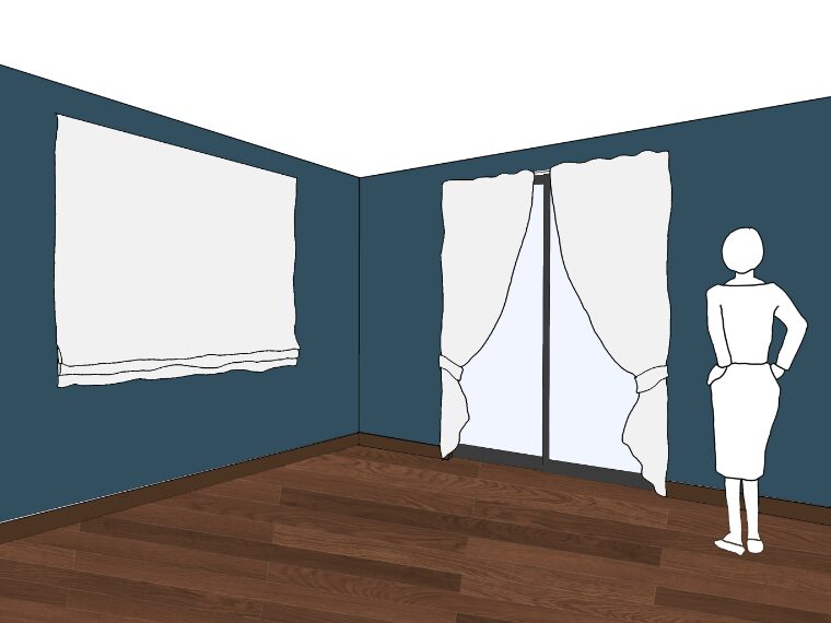 ブルーグレーの壁紙や部屋に合うカーテンの色