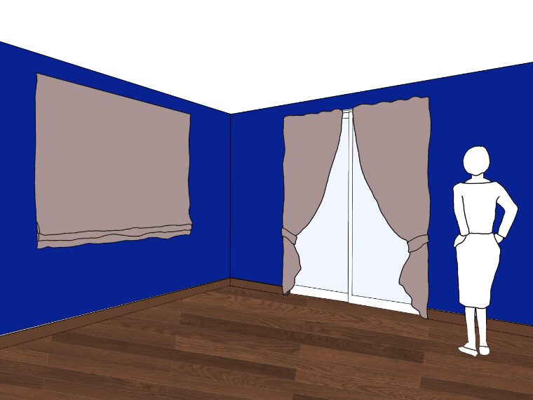 青い壁紙・部屋に合うカーテンの色