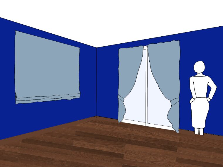 青い壁紙・部屋に合うカーテンの色