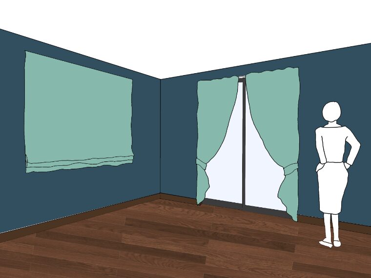 ブルーグレーの壁紙や部屋に合うカーテンの色