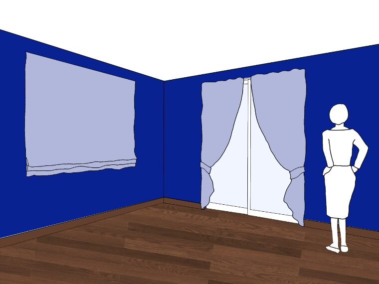 青い壁紙・部屋に合うカーテンの色