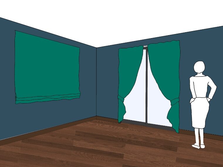 ブルーグレーの壁紙や部屋に合うカーテンの色