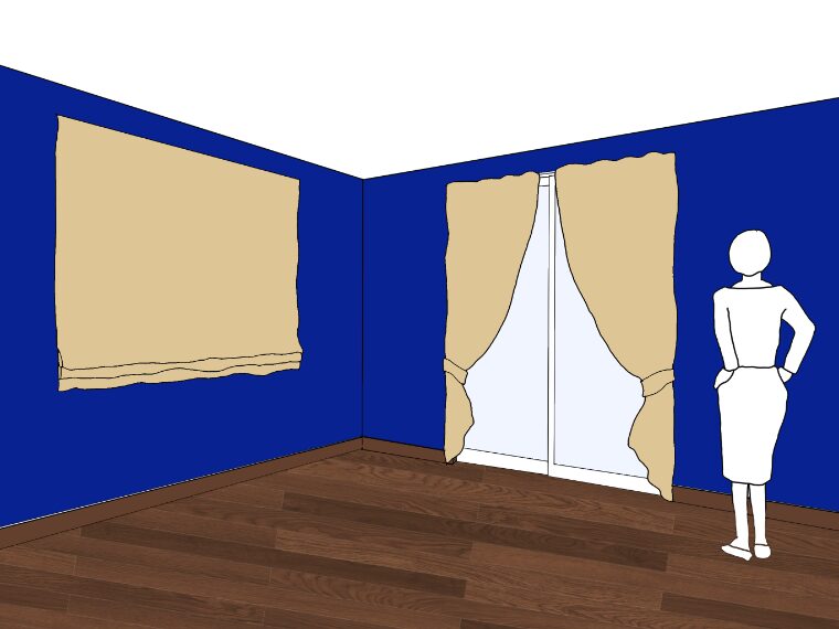 青い壁紙・部屋に合うカーテンの色