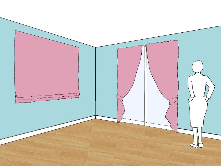 水色の壁紙・部屋に合うカーテンの色