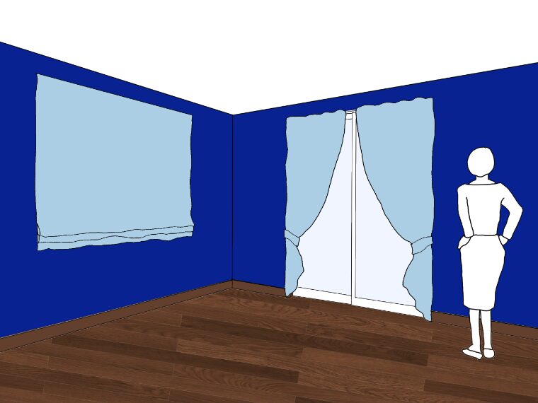 青い壁紙・部屋に合うカーテンの色
