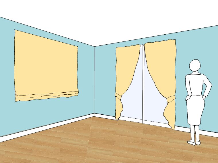 水色の壁紙・部屋に合うカーテンの色