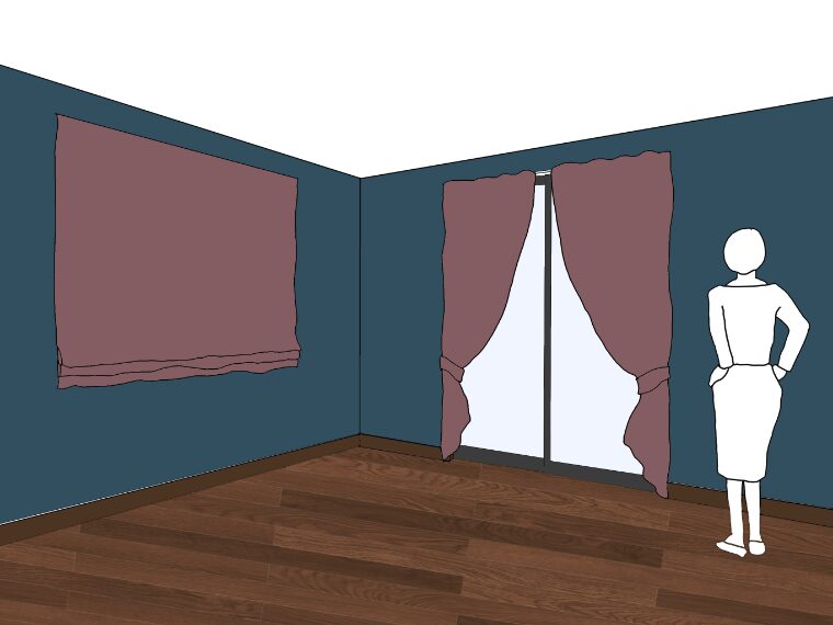 ブルーグレーの壁紙や部屋に合うカーテンの色