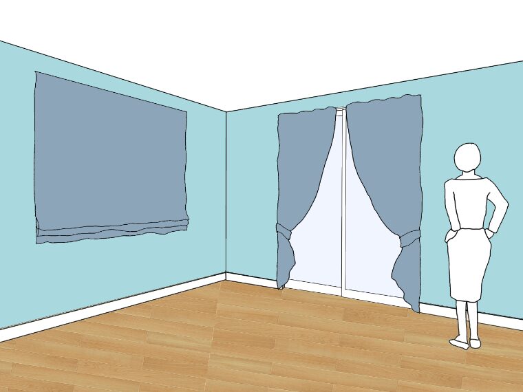 水色の壁紙・部屋に合うカーテンの色