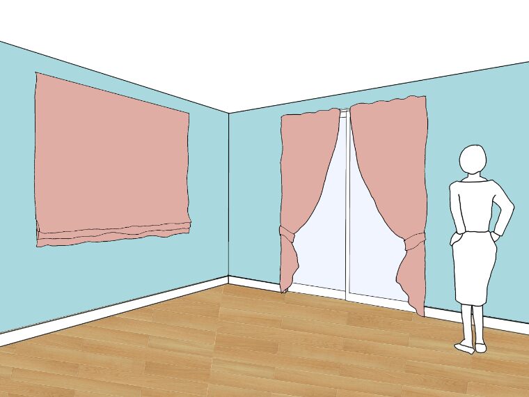 水色の壁紙・部屋に合うカーテンの色