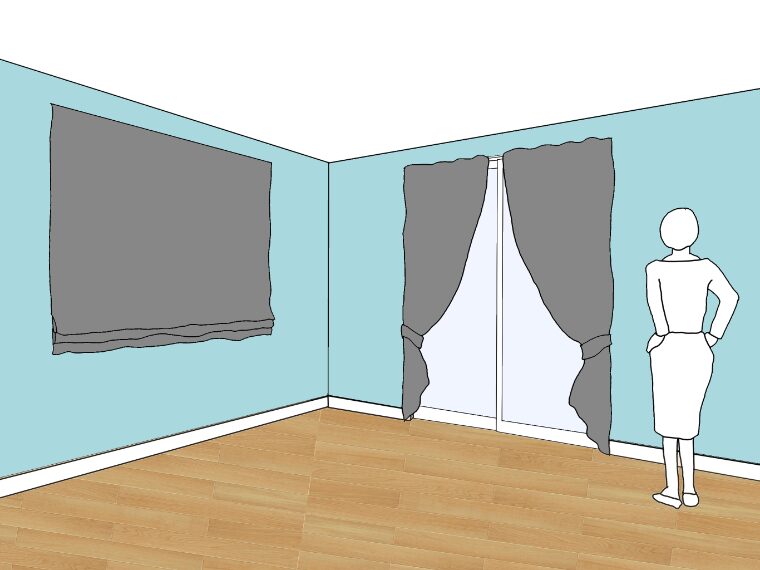 水色の壁紙・部屋に合うカーテンの色