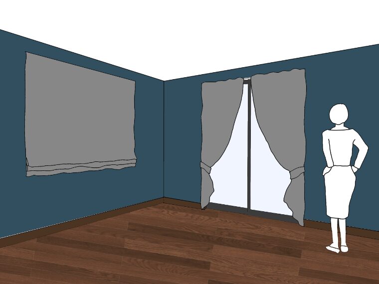 ブルーグレーの壁紙や部屋に合うカーテンの色