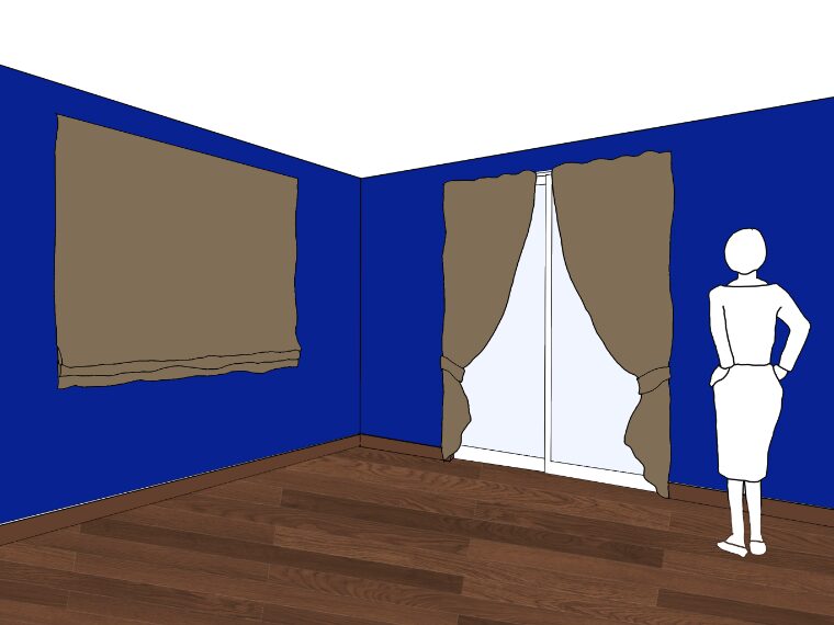 青い壁紙・部屋に合うカーテンの色