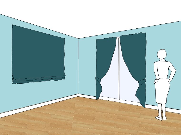 水色の壁紙・部屋に合うカーテンの色