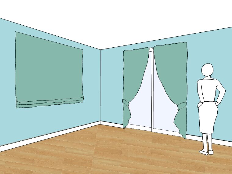 水色の壁紙・部屋に合うカーテンの色