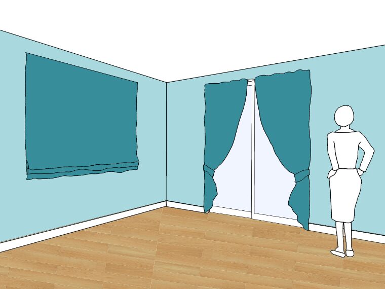 水色の壁紙・部屋に合うカーテンの色