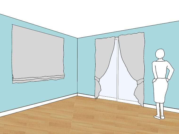 水色の壁紙・部屋に合うカーテンの色