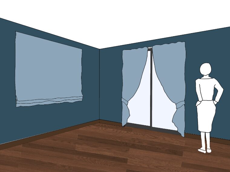 ブルーグレーの壁紙や部屋に合うカーテンの色