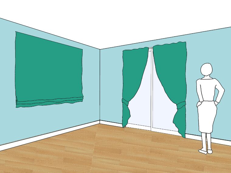 水色の壁紙・部屋に合うカーテンの色