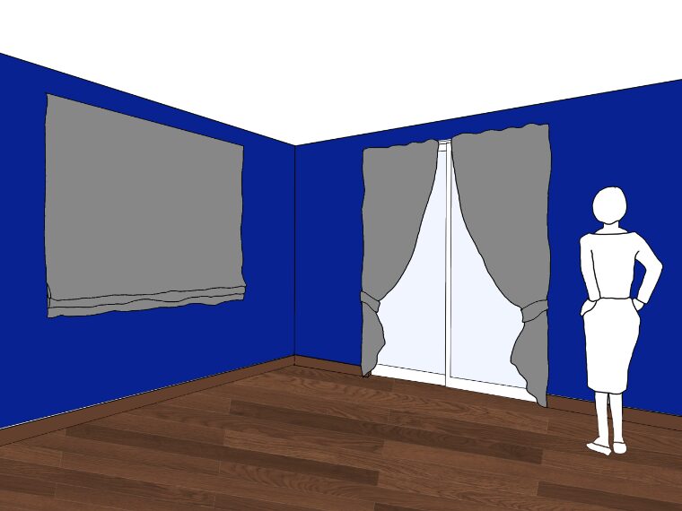 青い壁紙・部屋に合うカーテンの色