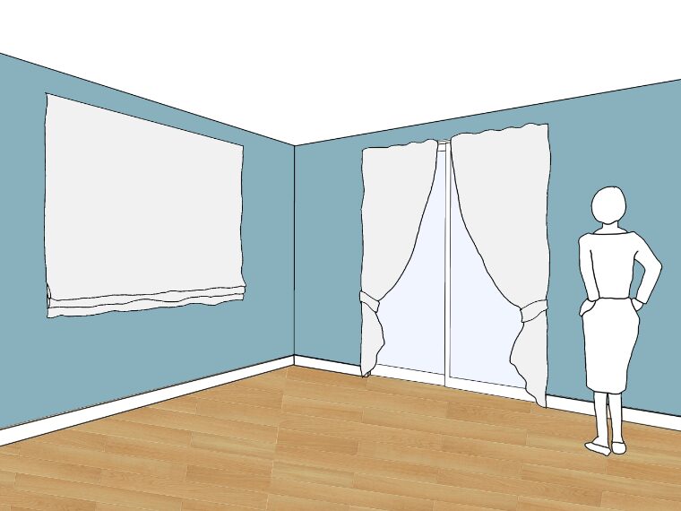 ブルーグレーの壁紙や部屋に合うカーテンの色