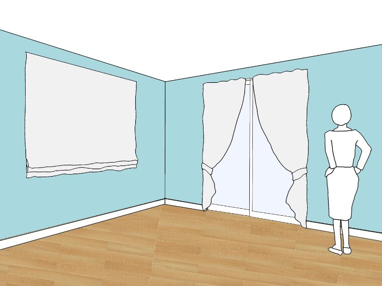 水色の壁紙・部屋に合うカーテンの色