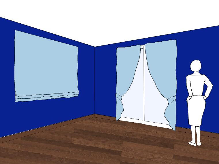 青い壁紙・部屋に合うカーテンの色