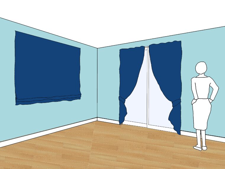 水色の壁紙・部屋に合うカーテンの色