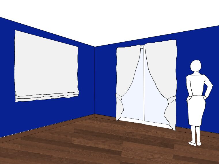 青い壁紙・部屋に合うカーテンの色