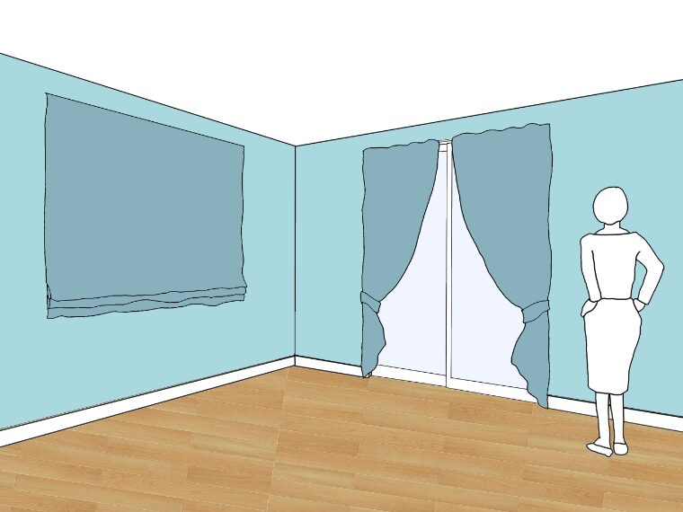 水色の壁紙・部屋に合うカーテンの色