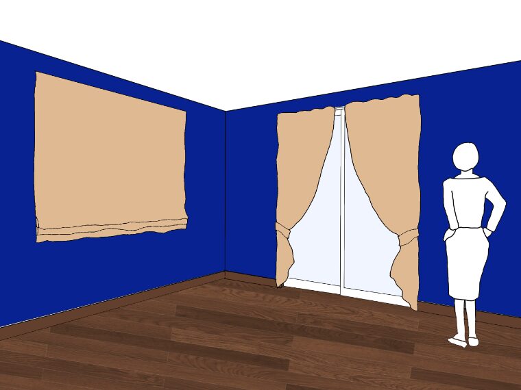 青い壁紙・部屋に合うカーテンの色