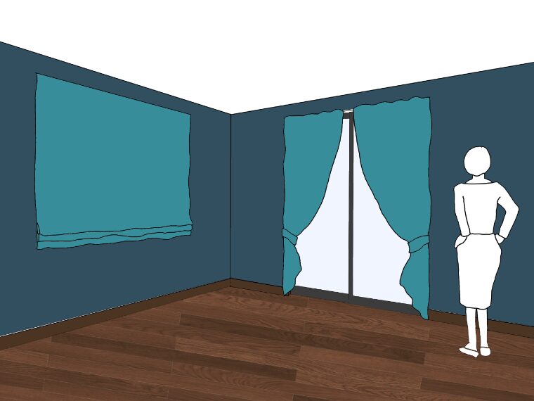 ブルーグレーの壁紙や部屋に合うカーテンの色