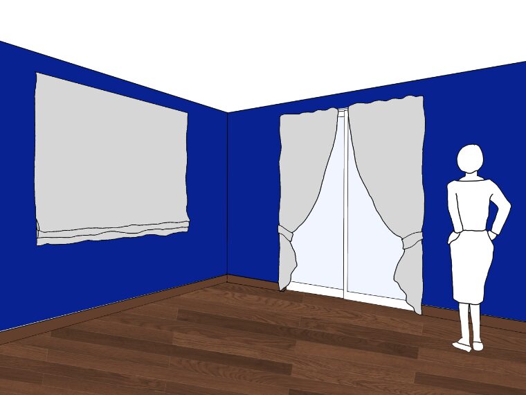 青い壁紙・部屋に合うカーテンの色