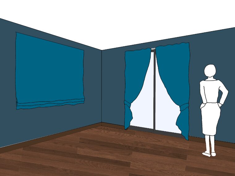 ブルーグレーの壁紙や部屋に合うカーテンの色