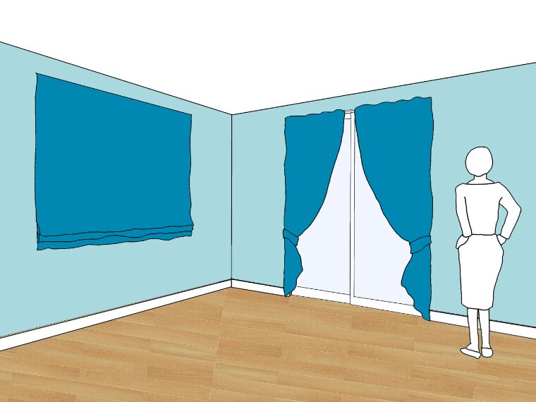 水色の壁紙・部屋に合うカーテンの色