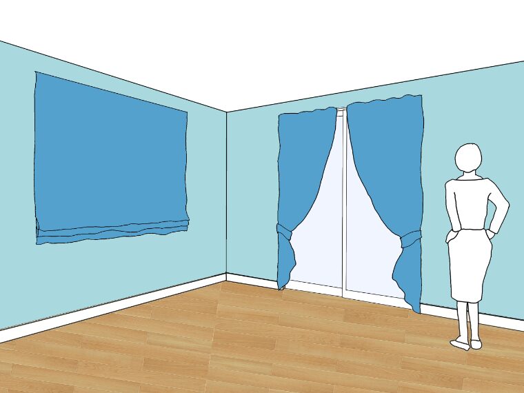 水色の壁紙・部屋に合うカーテンの色